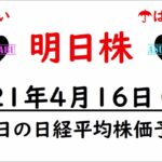 【明日株】明日の日経平均株価予想　2021年4月16日(金)　ＮＹダウ34000ドル突破でも日経平均は強くない( ﾟДﾟ)