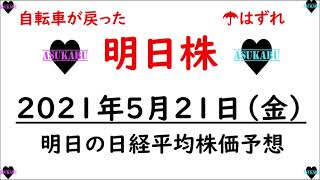 【明日株】明日の日経平均株価予想　2021年5月21日(金)　自転車が戻ってきたので投資は失敗しても平気(/ω＼)