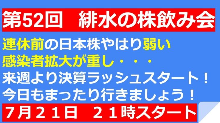 来週より決算ラッシュスタート！弱い日本株の戻りはいつに・・・【第52回　緋水の株飲み会】