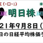 【明日株】明日の日経平均株価予想　2021年9月8日　日経平均株価は９連騰で終わり(/ω＼)　インバース購入宣言でたたかれるかも( ;∀;)