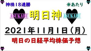 【明日株】明日の日経平均株価予想　2021年11月1日　18連勝でそのへんのアナリストも勝ち目がないほどに成長した明日株氏　明日は強気のインバースの巻(/ω＼)