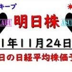 【明日株】明日の日経平均株価予想　2021年11月24日　予想的中で順調な立ち上がり(/ω＼)