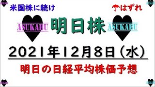 【明日株】明日の日経平均株価予想　2021年12月8日　日経平均も上昇気流へ！メジャーＳＱに向けて急加速！！