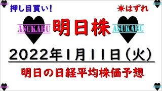 【明日株】明日の日経平均株価予想　2022年1月11日　今年初めて予想を外しました( ;∀;)　これを引きずらないように頑張ります！