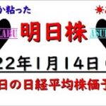 【明日株】明日の日経平均株価予想　2022年1月14日　金曜日の明日株(/ω＼)　来週は下落に注意！