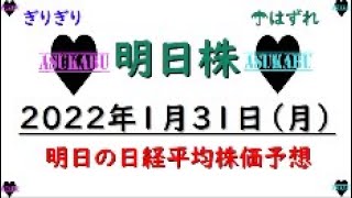 【明日株】明日の日経平均株価予想　2022年1月31日　予想はずしても利益を出せるのが明日株(/ω＼)