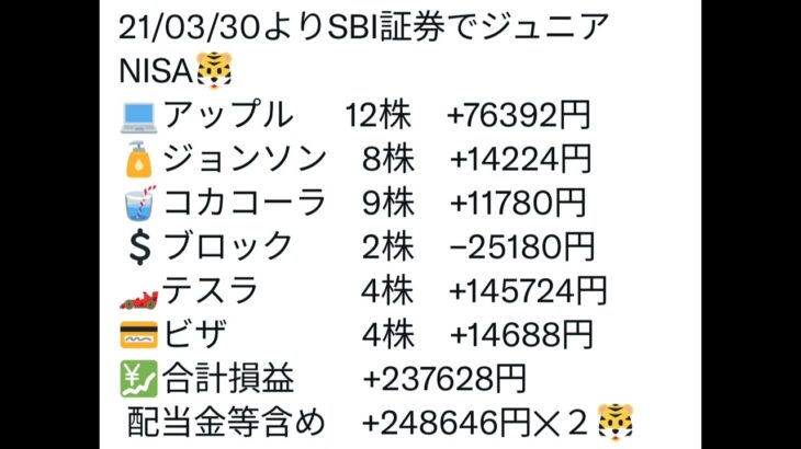 ２／５（土）SBI証券でジュニアNISAを運用した結果速報。