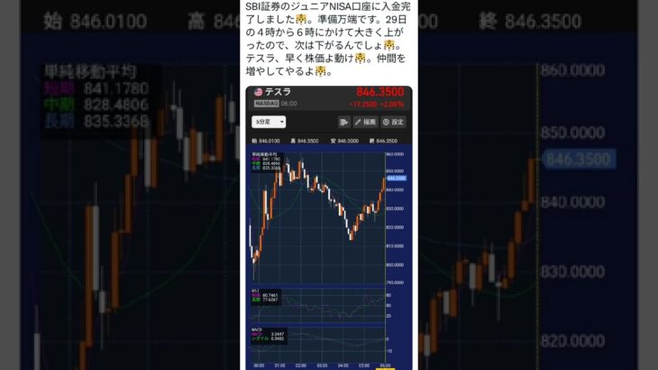 SBI証券のジュニアNISA口座に入金完了。テスラ、仲間増やしてやるよ。