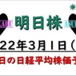 【明日株】明日の日経平均株価予想　2022年3月1日　３月は明日神の出現なるか(/ω＼)