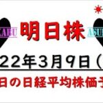 【明日株】明日の日経平均株価予想　2022年3月9日　明日も下落してほしい(/ω＼)