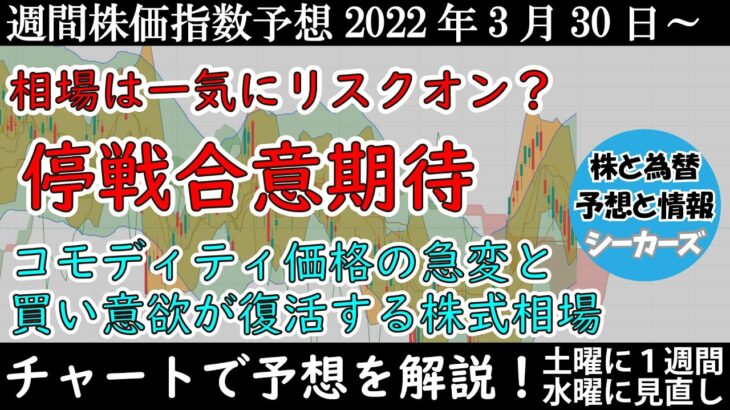 【日経平均・ダウ・ナスダックの予想】停戦合意期待で右往左往するコモディティ価格と上昇する株式相場【週間株価指数予想】