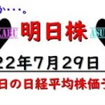 【明日株】明日の日経平均株価予想　2022年7月29日　なんとか７月を勝ち越せたの巻(/ω＼)