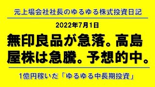 無印良品が急落。高島屋株は急騰。予想的中。