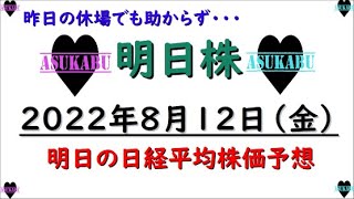 【明日株】明日の日経平均株価予想　2022年8月12日 株式投資は難しいの巻( ;∀;)