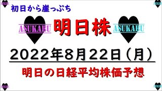 【明日株】明日の日経平均株価予想　2022年8月22日　初日から崖っぷちの明日株(( ﾟДﾟ)の巻