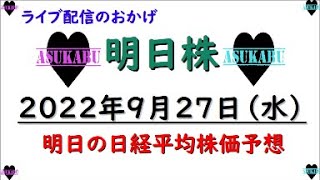 【明日株】明日の日経平均株価予想　2022年9月27日　いつもの米国株へ！