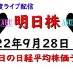 【明日株】明日の日経平均株価予想　2022年9月28日　予想変更は良くないの巻(/ω＼)