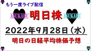 【明日株】明日の日経平均株価予想　2022年9月28日　予想変更は良くないの巻(/ω＼)