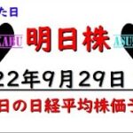 【明日株】明日の日経平均株価予想　2022年9月29日　明日は最終日なので全力でいきますの巻(/ω＼)