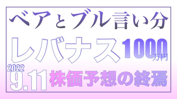 （米国株予想）ベア派とブル派の言い分9.11【資産状況】レバナス一括投資1000万円の結果