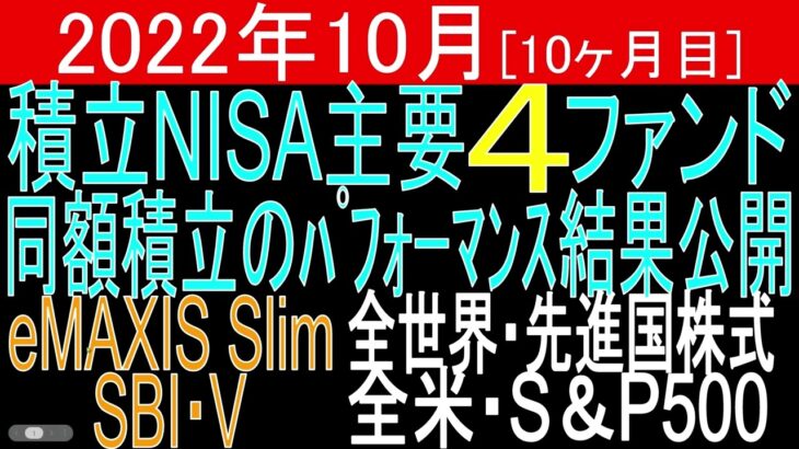 【(10か月目)2022年10月】積立nisa主要4ファンド同額積立のパフォーマンスデータ紹介