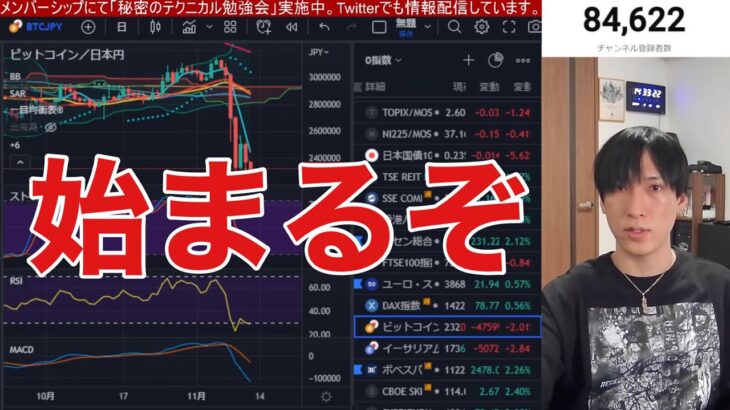 【11/12】日本株、米国株急伸。金利低下でNASDAQ、半導体株急騰やで！！ソフトバンクG決算後急落。ビットコインがFTX破産で急落。円高加速でドル円１３８円まで急落。