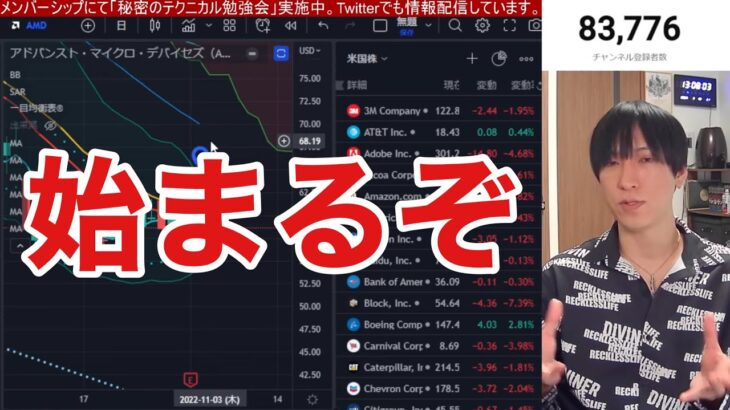 【11/3】FOMCショック。パウエル発言で米国株急落。金利急騰でNASDAQ下落再開か？ドル円148円台まで円安加速。日経平均先物下げ幅拡大中！！