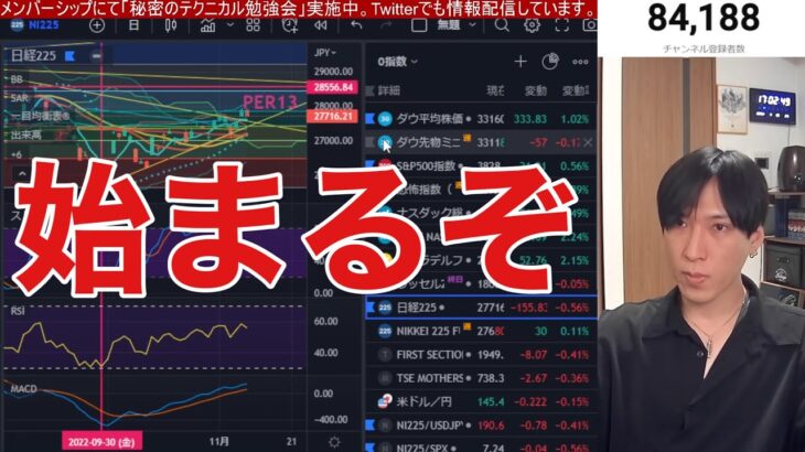 【11/9】日本株、米国株下げるのか？任天堂、ビットコイン大暴落。円高加速でドル円145円台まで下落。米中間選挙にらむ展開で金利、NASDAQどう動く？CPI前に恐怖指数が上昇中。