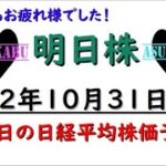 【明日株】明日の日経平均株価予想　2022年10月31日　10月もお疲れ様でした！の巻( *´艸｀)