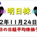 【明日株】明日の日経平均株価予想　2022年11月24日　11連勝の明日株氏　どこまで記録を伸ばせるかの巻(/ω＼)