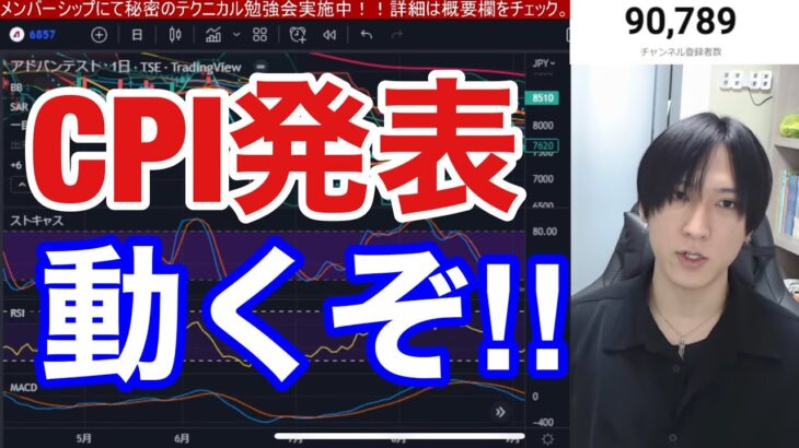 【1/12、CPIついに発表！！】日本株の上昇ついに始まる⁉金利低下で米国株、ナスダック上昇。日銀金融政策点検報道で円高加速。銀行株、半導体株が強い。日経平均上げてくれ！！