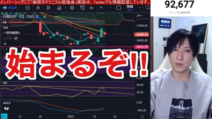 【1/22、日本株上がれ！！】ドル円上昇で日経平均上昇継続。インバウンド関連がまだ上がるか⁉日銀緩和修正維持もまだ不確定要素満載。米国株ナスダック、仮想通貨ビットコインも強いぞ！！