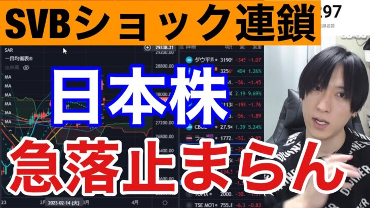 【3/13、日本株急落止まらん！！】SVBショックで銀行連鎖破綻。FRBが救済措置発表で米国株先物急伸。円高加速で日経平均は急落続く。仮想通貨ビットコインは上昇。