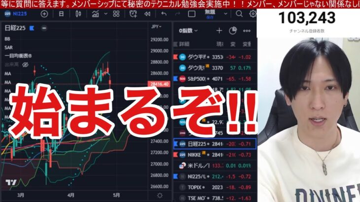 【4/27、日本株、米国株下落止まるのか⁉】日経平均は上昇もアドバンテスト、レーザーテックが大暴落。米国株、ナスダックはGAFAM上昇も金融不安で下落。仮想通貨ビットコイン上昇、円高でドル円下落。