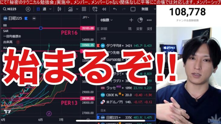 【円安加速がヤバすぎる！！日銀緩和継続で日本株急反発】ドル円上昇で日経平均34,000円越え⁉米国株、ナスダックも大幅高。仮想通貨ビットコインは弱い。