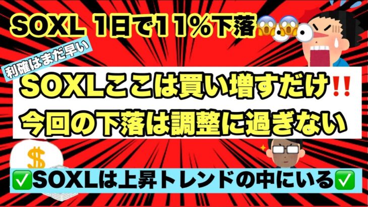 【米国株投資】SOXLは今後も上昇を続けると予想！！1日でSOXLは11%も下落したがここは買い増すだけ！SOXLのチャートを見る限り上昇トレンドの中の調整に過ぎない！SOXL保有者は絶対見てください