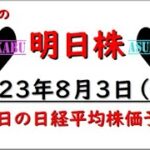 【明日株】明日の日経平均株価予想　2023年8月3日　蛇に睨まれた蛙の巻