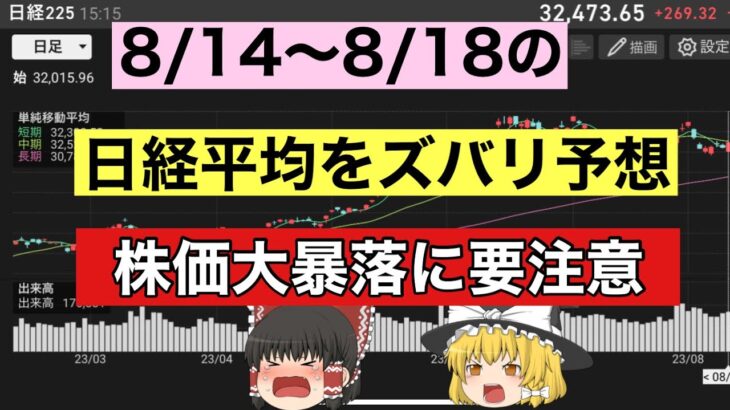 【日経平均予想】今週(8/14〜8/18)の日経平均株価をズバリ予想！株価大暴落に要注意！儲かるトレード戦略【ゆっくり解説】日経225先物　投資