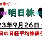 【明日株】明日の日経平均株価予想　2023年9月26日　インバースの巻( ﾟДﾟ)