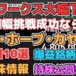 【株投資】『ギグワークス』4倍値幅チャレンジ失敗!?人気継続なるか⁉、『海帆』SNSバトル止まらず⁉フォロー外しで下落も微調整!?,『ホーブ』イチゴ展開で低位株祭へ発展も⁉【掲示板トレーダー】