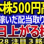 【プロの配当取り戦略も解説】日本株一時500円高、明日配当権利落ち日が終われば4月相場