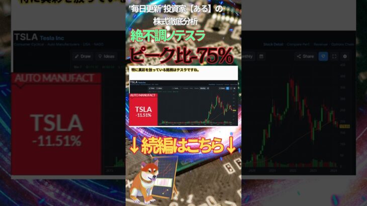 絶不調のテスラ！ピーク比 75％  #shorts #日本株  #米国株 #投資 #金融教育 #nisa ＃株式投資  ＃日経平均 #ナスダック #ダウ #ideco