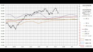 株初心者用 NYDow＆日経平均株価先物 長期予想見通しチャート 2024/09/06week 3months leading NYDow(DJI)&N225 indicator,dow future