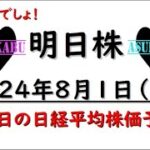 【明日株】明日の日経平均株価予想　2024年8月1日　8月初っ端から大幅下落の巻(*’ω’*)