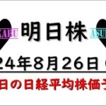 【明日株】明日の日経平均株価予想　2024年8月26日　マイクの調子が悪いの巻(*’ω’*)