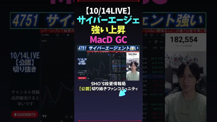 【10/14LIVE】サイバーエージェント強い上昇MacD  GC #日経平均株価 #米国株 #nikkei225 #新NISA #高配当株投資