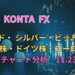 【チャート分析（11月23日）】ゴールド、シルバー、ビットコイン、米国株、ドイツ株、ユーロドル