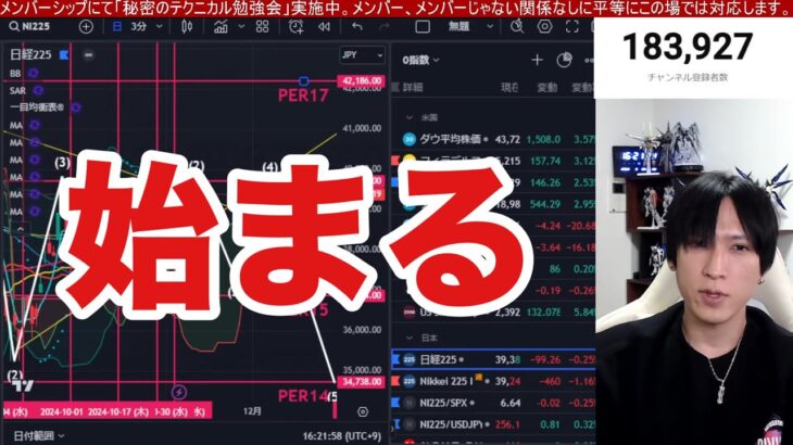 11/7、トランプラリーで日本株の動きが変わった⁉日経平均PER16倍で急落。半導体株、ドル円下落が影響。米国株、ナスダックは最高値更新で金融株が強い。仮想通貨BTC強い