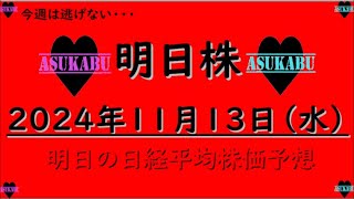 【明日株】明日の日経平均株価予想　2024年11月13日　全てを焼き尽くす日経平均下落のフラグ？の巻(*’ω’*)