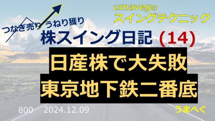 800【株スイング日記14　日産株で大失敗　東京地下鉄二番底】20241209 気づきにくい株の本質を探る